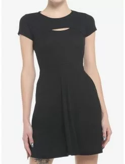 SOCIALCOLLISION Black Cutout Twofer Skater Dress