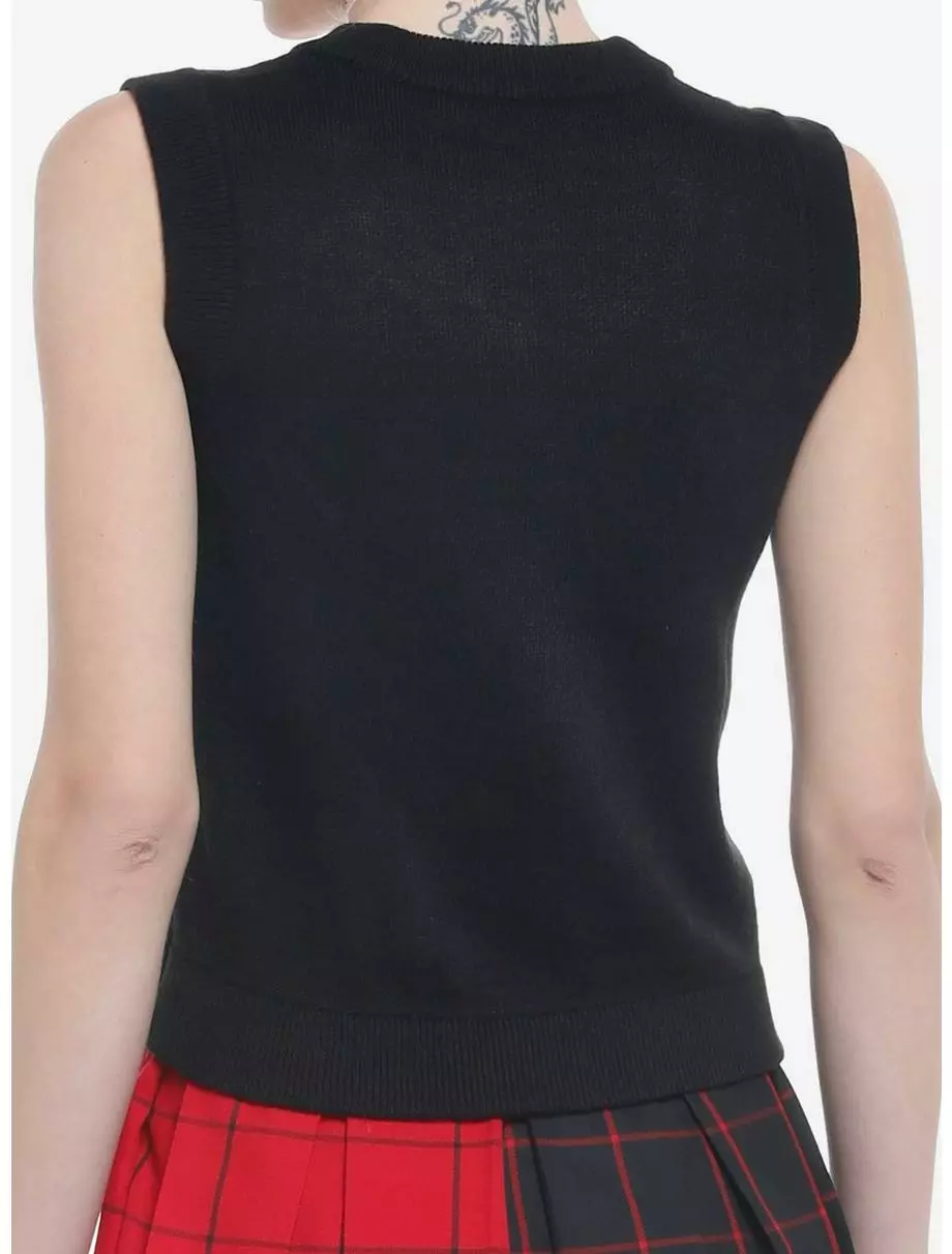 SOCIALCOLLISION Skulls With Heart Eyes Girls Crop Sweater Vest 5 SOCIALCOLLISION Skulls With Heart Eyes Girls Crop Sweater Vest - Image 3