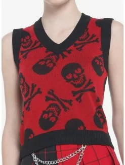 SOCIALCOLLISION Skulls With Heart Eyes Girls Crop Sweater Vest