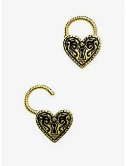 14G Steel Antique Heart Padlock Hinged Hoop 2 Pack