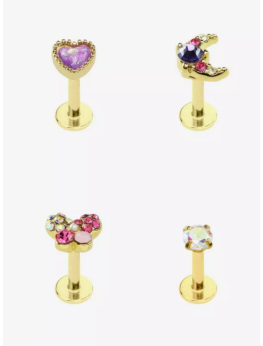 Steel Gold Butterfly Heart Labret 4 Pack 3 Steel Gold Butterfly Heart Labret 4 Pack