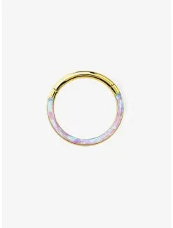 16G Steel Gold Pink Opal Hinged Clicker