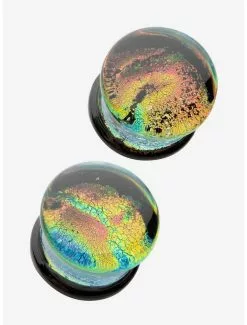 Glass Crackle Rainbow Swirl Plug 2 Pack