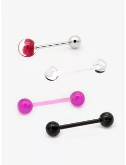 14G Flower Ball Tongue Barbell 4 Pack