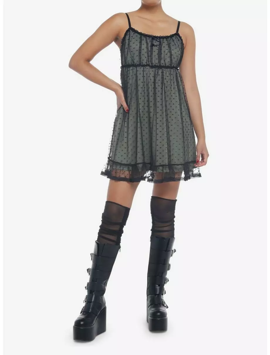 THORN&FABLE Sage Green Polka Dot Mesh Slip Dress 4 THORN&FABLE Sage Green Polka Dot Mesh Slip Dress - Image 2