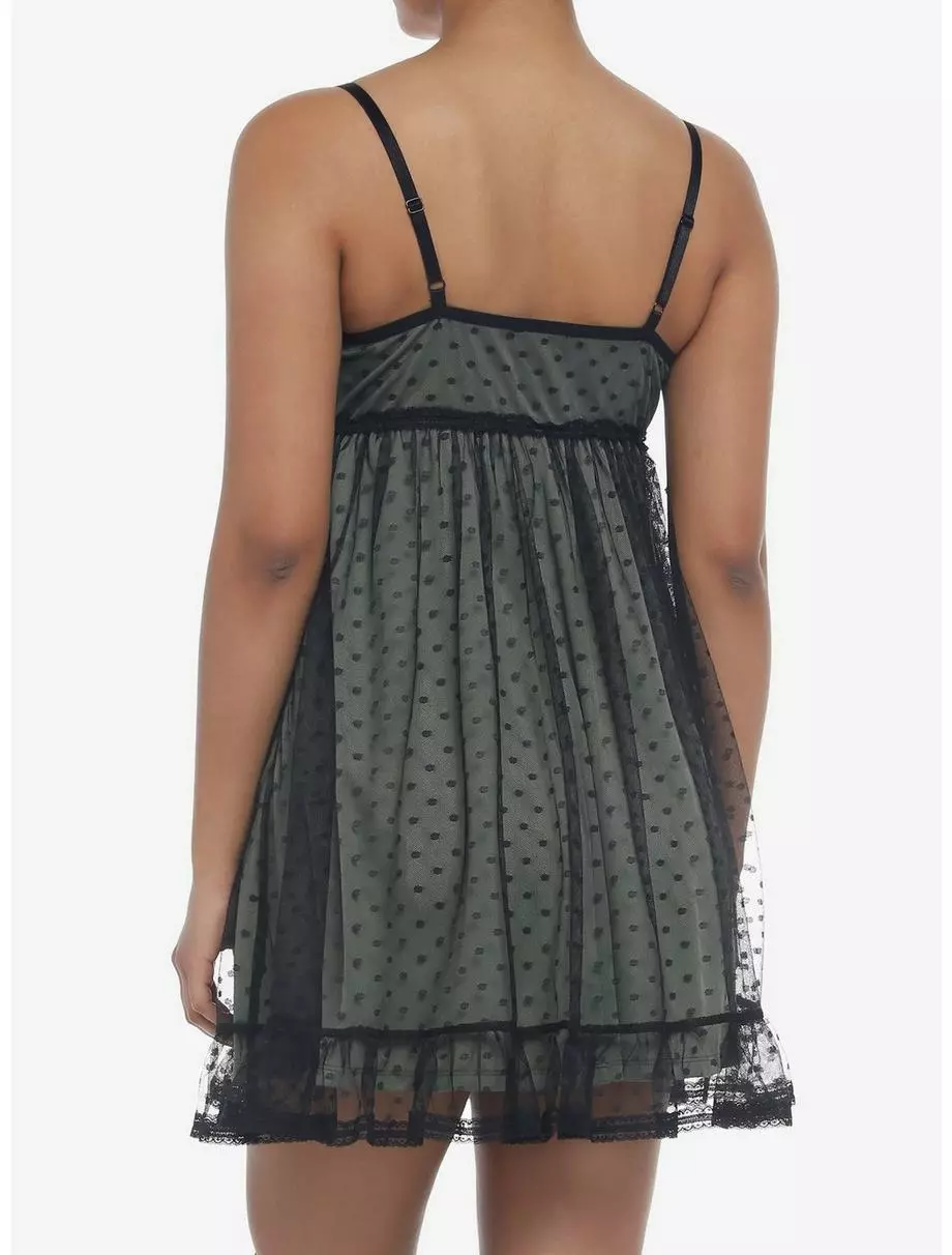 THORN&FABLE Sage Green Polka Dot Mesh Slip Dress 5 THORN&FABLE Sage Green Polka Dot Mesh Slip Dress - Image 3