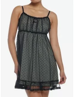 THORN&FABLE Sage Green Polka Dot Mesh Slip Dress