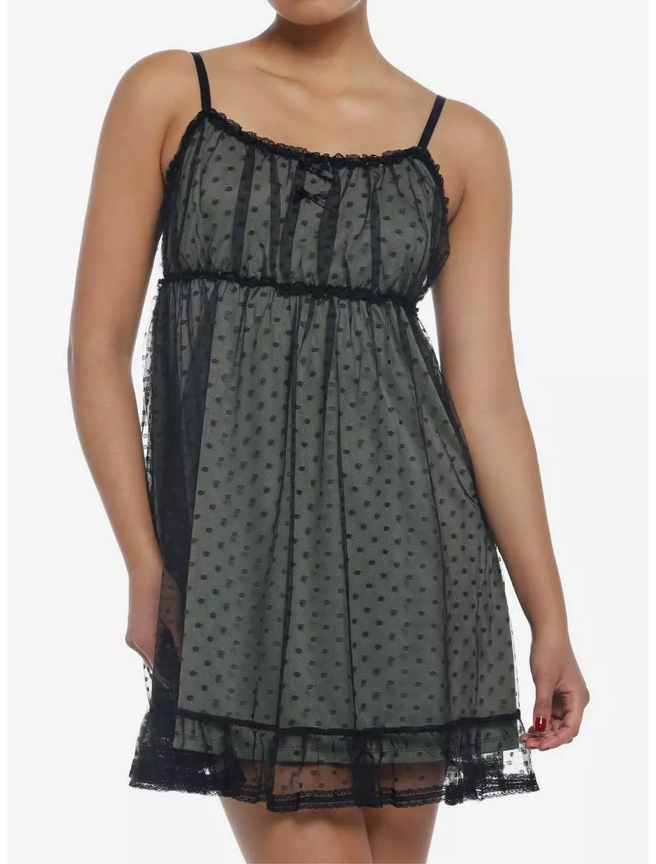 THORN&FABLE Sage Green Polka Dot Mesh Slip Dress 3 THORN&FABLE Sage Green Polka Dot Mesh Slip Dress