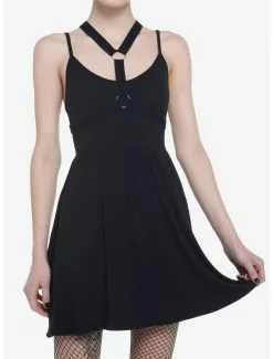 SOCIALCOLLISION Black Harness Skater Cami Dress