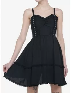 THORN&FABLE Black Grommet Tape Sweetheart Dress