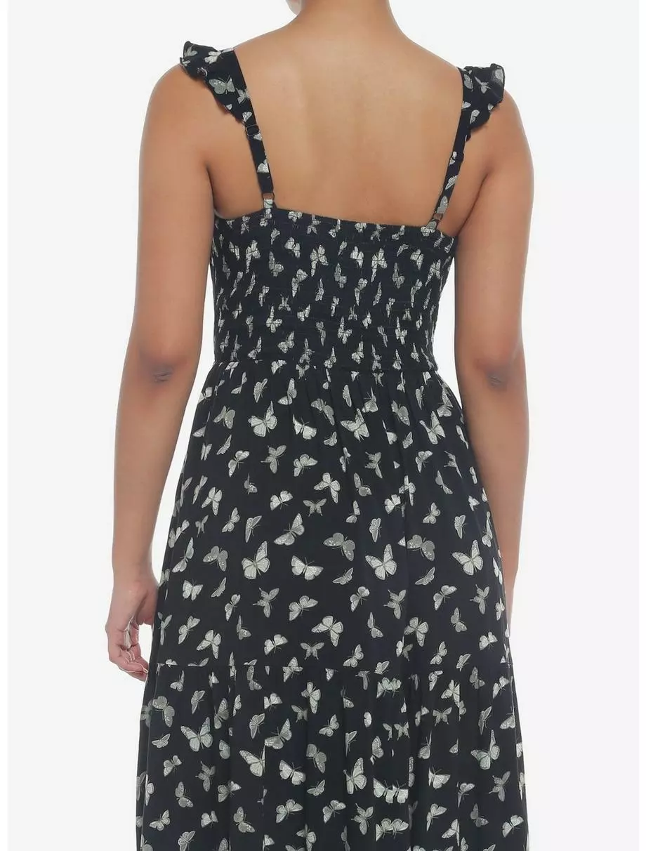 THORN&FABLE Black & Green Butterfly Ruffle Cami Midi Dress 5 THORN&FABLE Black & Green Butterfly Ruffle Cami Midi Dress - Image 3