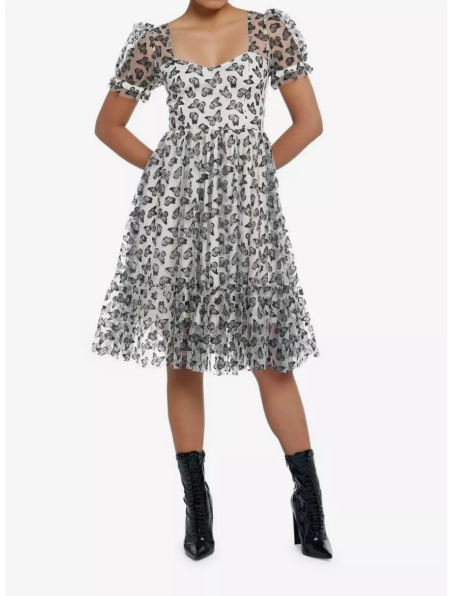 THORN&FABLE Thorn & Fable Ivory & Black Butterfly Glitter Mesh Dress 4 THORN&FABLE Thorn & Fable Ivory & Black Butterfly Glitter Mesh Dress - Image 2