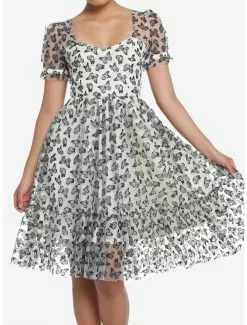 THORN&FABLE Thorn & Fable Ivory & Black Butterfly Glitter Mesh Dress