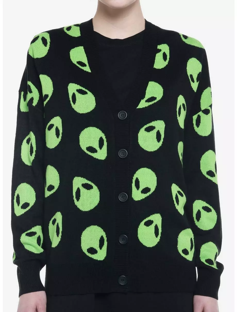 SOCIALCOLLISION Green Alien Girls Oversized Cardigan 3 SOCIALCOLLISION Green Alien Girls Oversized Cardigan