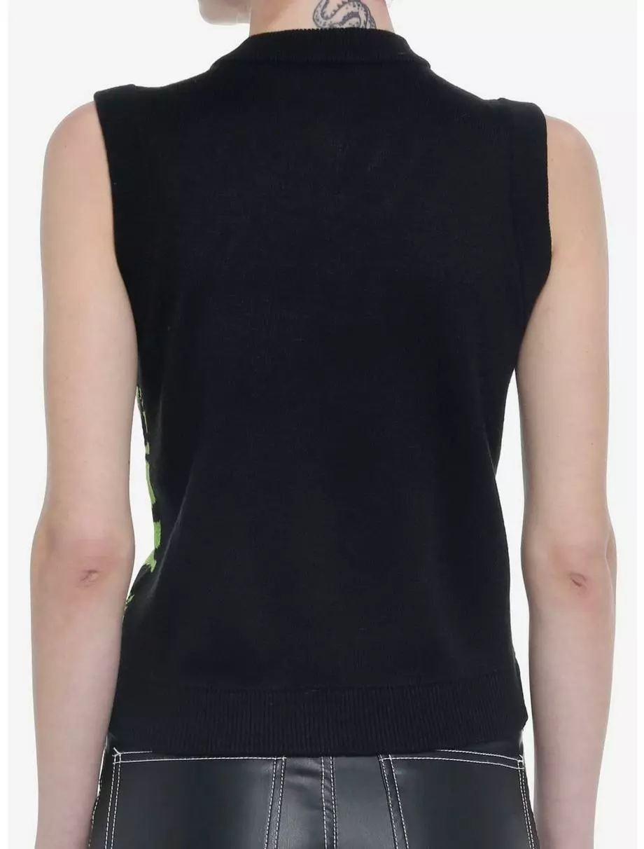 SOCIALCOLLISION Green Alien Mushroom Checkered Girls Sweater Vest 5 SOCIALCOLLISION Green Alien Mushroom Checkered Girls Sweater Vest - Image 3