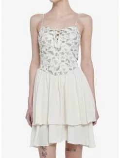 THORN&FABLE Cottagecore Ivory Strappy Tiered Dress