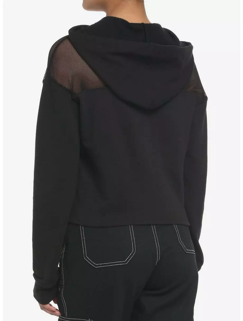 SOCIALCOLLISION Black & White Skeleton Anatomy Mesh Girls Crop Hoodie 5 SOCIALCOLLISION Black & White Skeleton Anatomy Mesh Girls Crop Hoodie - Image 3