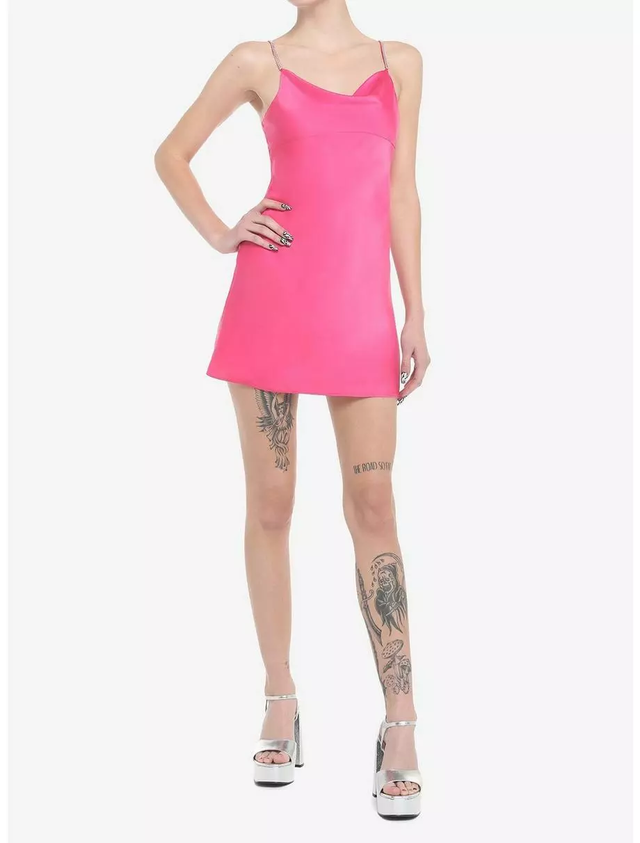 Hot Pink Cowlneck Mini Dress 4 Hot Pink Cowlneck Mini Dress - Image 2