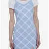 Baby Blue Plaid Twofer Dress 1 Baby Blue Plaid Twofer Dress -Hoodies And Sweaters Shop 20001662 hi