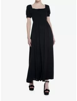 THORN&FABLE Thorn & Fable Black Smock Puff Sleeve Maxi Dress