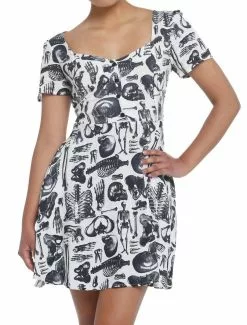 MIDNIGHTHOUR Midnight Hour Skeleton Allover Print Sweetheart Dress
