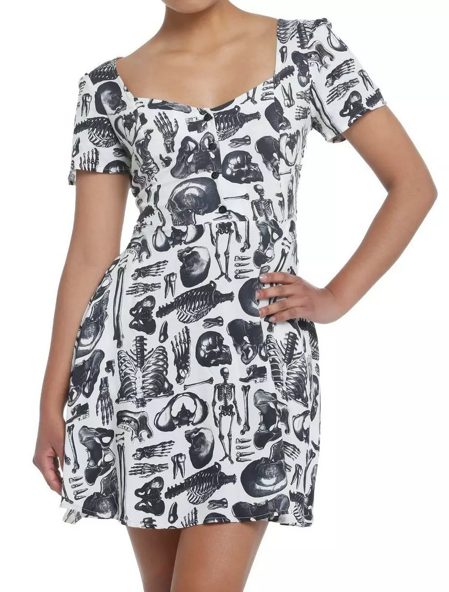 MIDNIGHTHOUR Midnight Hour Skeleton Allover Print Sweetheart Dress 3 MIDNIGHTHOUR Midnight Hour Skeleton Allover Print Sweetheart Dress