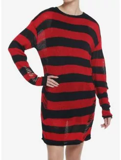 SOCIALCOLLISION Social Collision Red & Black Distressed Sweater Dress