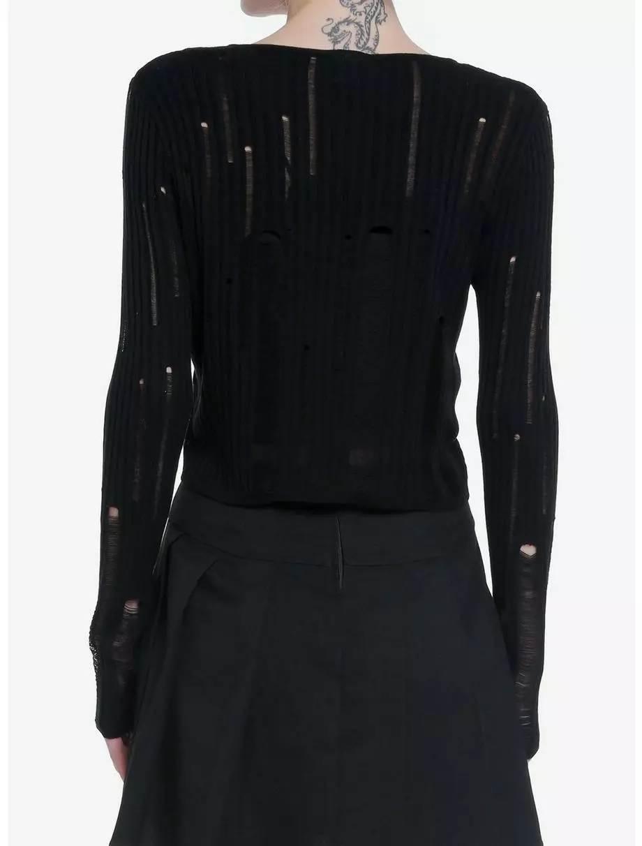 THORN&FABLE Thorn & Fable Black Distressed Girls Cardigan 5 THORN&FABLE Thorn & Fable Black Distressed Girls Cardigan - Image 3