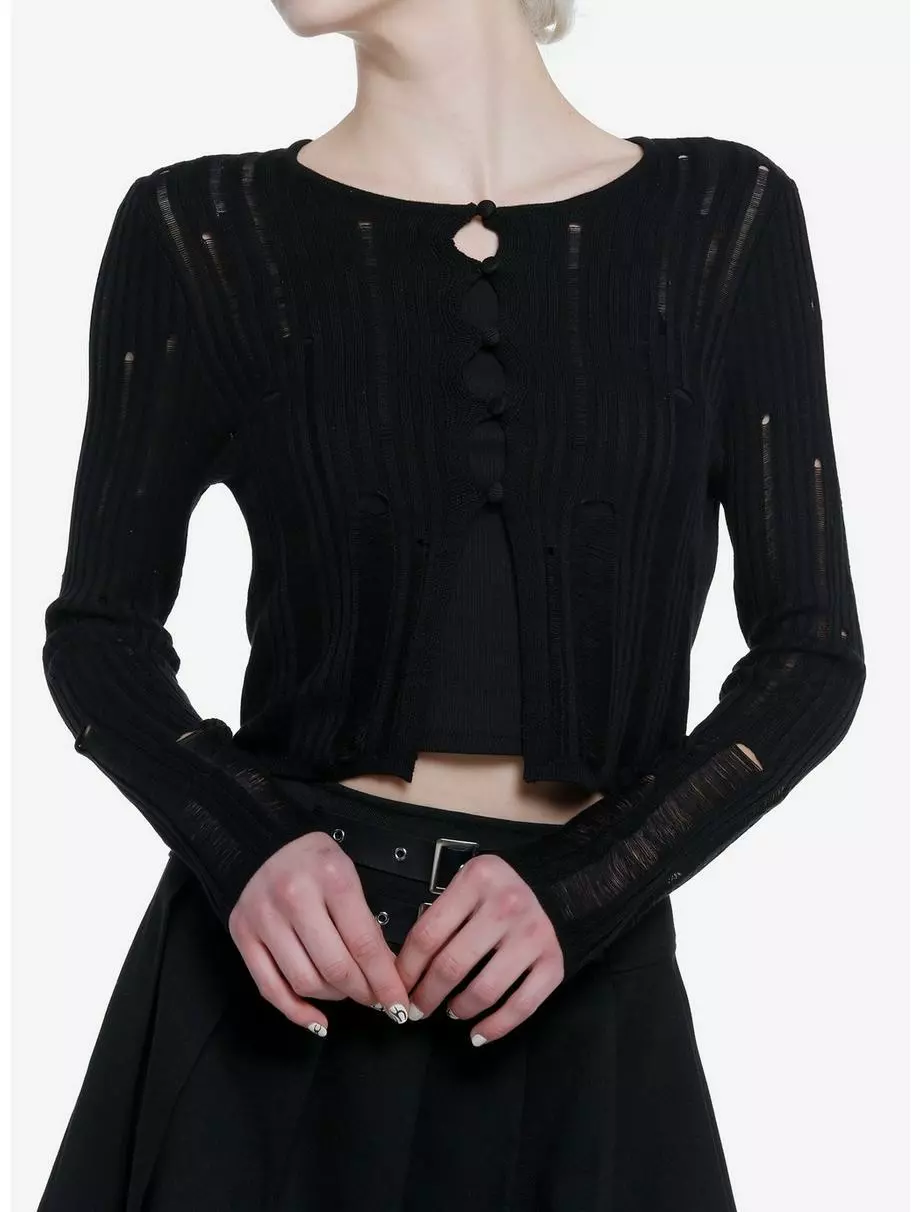 THORN&FABLE Thorn & Fable Black Distressed Girls Cardigan 3 THORN&FABLE Thorn & Fable Black Distressed Girls Cardigan