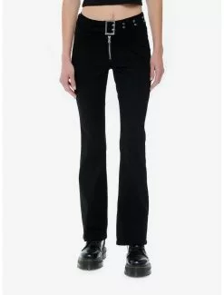 SOCIALCOLLISION Black Grommet Belt Girls Flare Pants