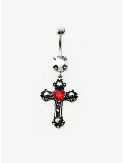 14G Steel Cross Navel Barbell