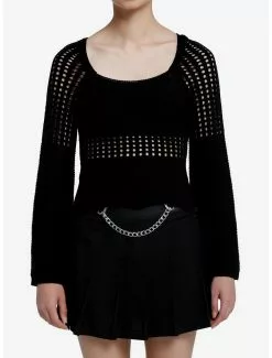 SOCIALCOLLISION Social Collision Black Crochet Sweater