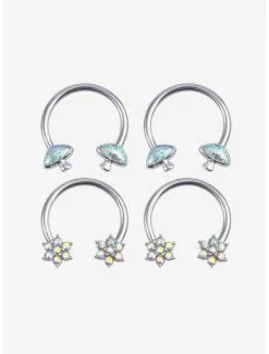 Steel Silver Mushroom Flower Circular Barbell 4 Pack