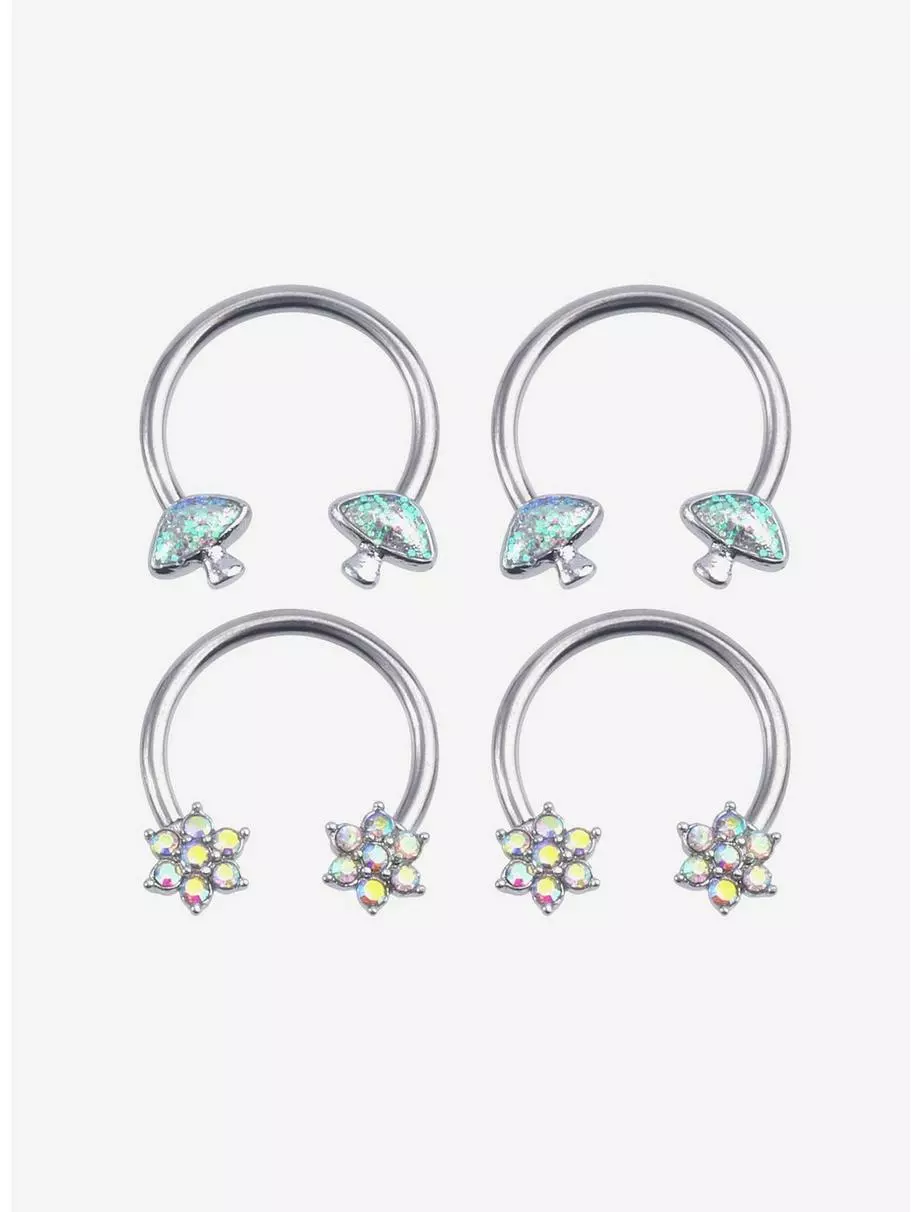 Steel Silver Mushroom Flower Circular Barbell 4 Pack 3 Steel Silver Mushroom Flower Circular Barbell 4 Pack