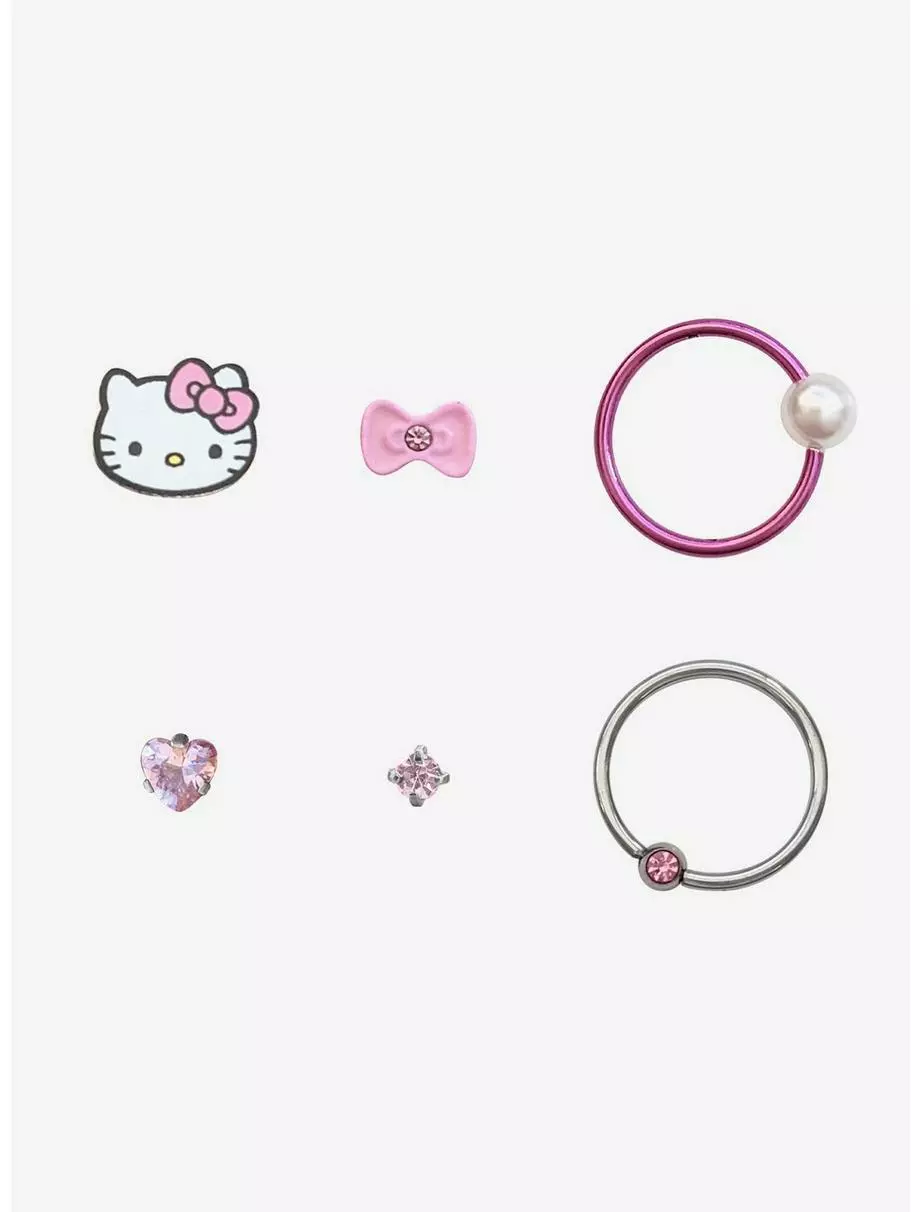 Steel Hello Kitty Nice Hoop & Stud 6 Pack 3 Steel Hello Kitty Nice Hoop & Stud 6 Pack