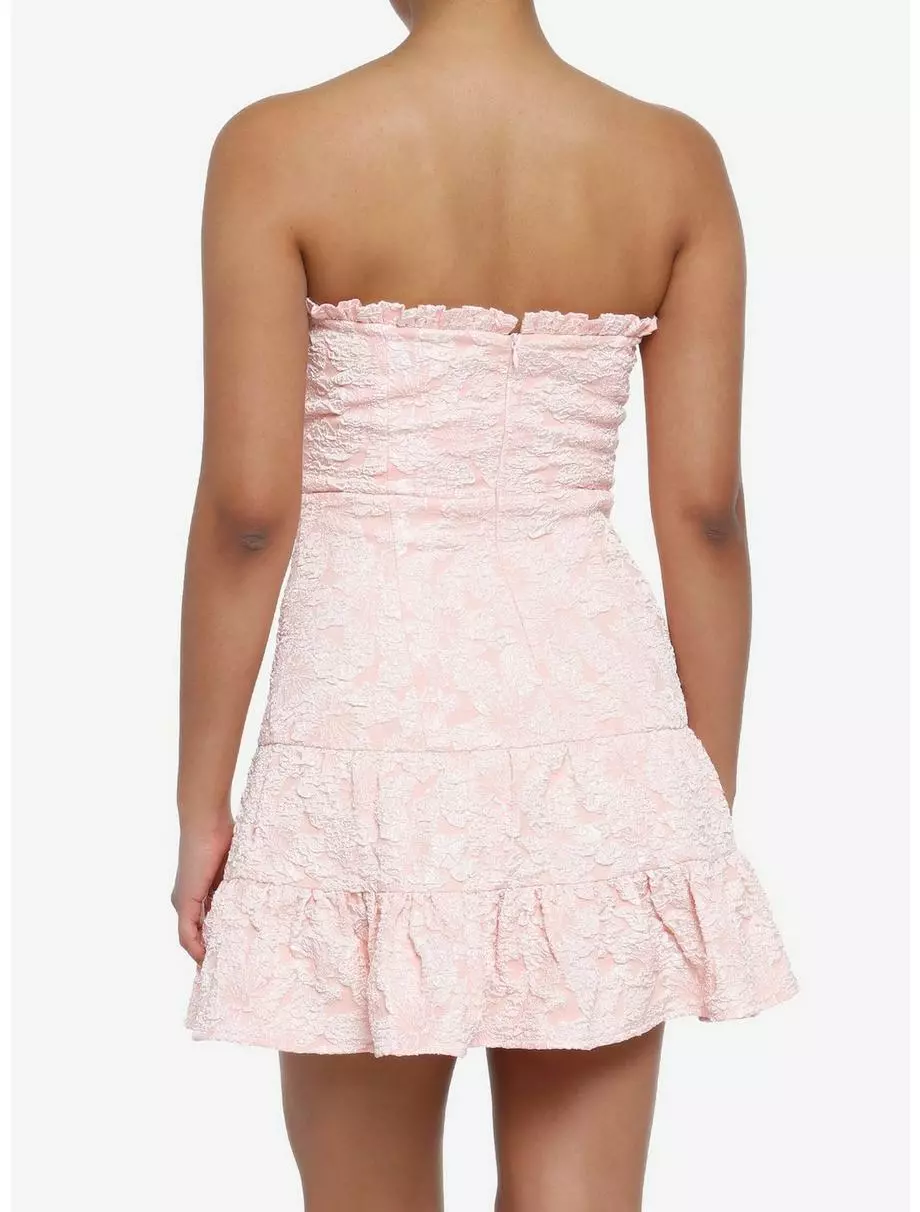Pink Floral Tiered Strapless Dress 5 Pink Floral Tiered Strapless Dress - Image 3