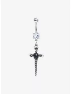 14G Steel Dagger Gem Navel Barbell