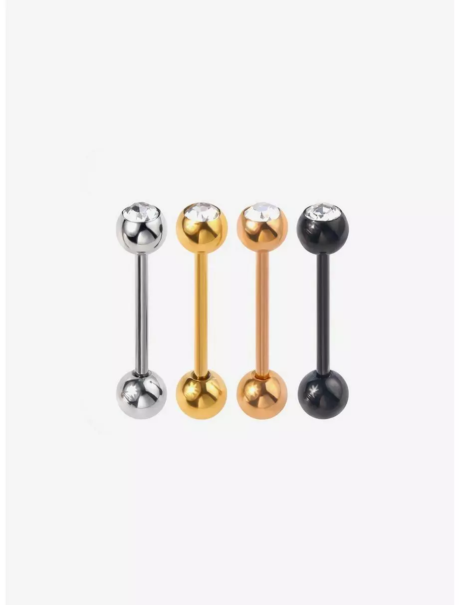 Steel Metallic Gem Tongue Barbell 4 Pack 3 Steel Metallic Gem Tongue Barbell 4 Pack