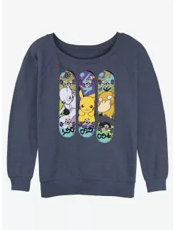 Pokemon Mewtwo, Pikachu, And Psyduck Skateboard Deck Art Slouchy Sweatshirt