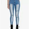 Blue Destructed Denim Skinny Jeans 1 Blue Destructed Denim Skinny Jeans -Hoodies And Sweaters Shop 20716042 hi